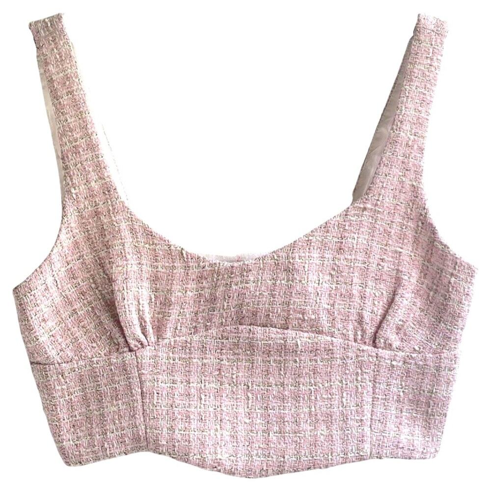 ZARA - NWT- Tweed Crop Top Pink and White - Sleeveless Barbiecore - Size Medium